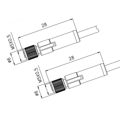 여성에 의하여 주조된 0.5m PVC에 TPU GF IP67 M5 3 핀 커넥터 똑바른