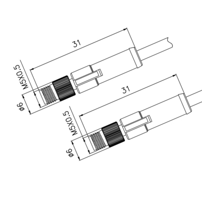 IP67 M5 남성 스트레이트 성형 케이블 A 코드 3 4 핀 인청동