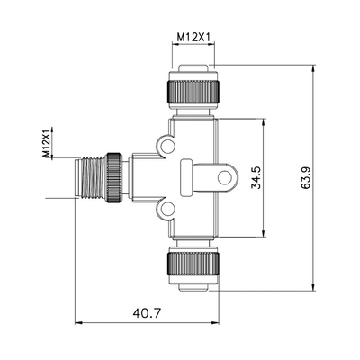 IEC 61076-2-101 열 가소성 폴리우레탄 수지 GF M12 방수 어댑터 Ｔ 4형 핀 	PA66